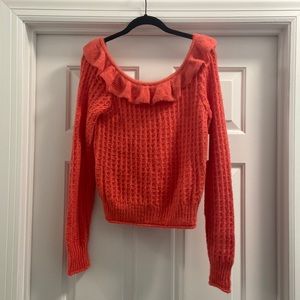 Pink Anthropologie sweater ruffle neck